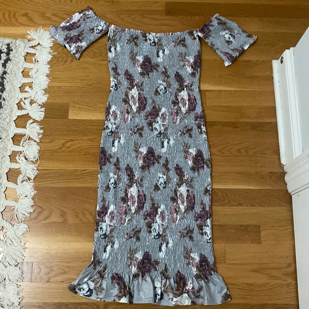 Vici Off the Shoulder Smocked Midi Dress